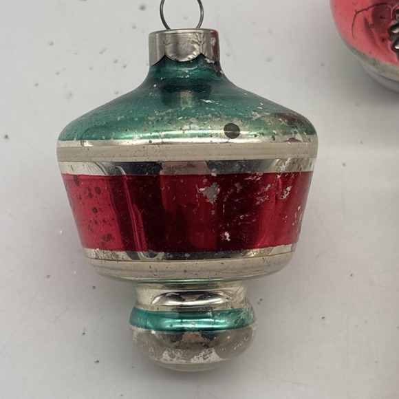 4- Vintage Hand blown Mercury glass ornaments UFO Double Indent Teardrop - Picture 3 of 16